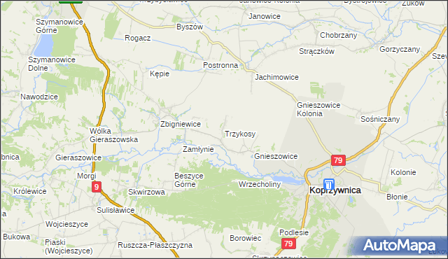 mapa Trzykosy, Trzykosy na mapie Targeo