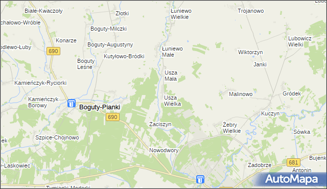 mapa Usza Wielka, Usza Wielka na mapie Targeo