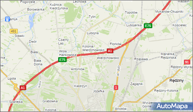 mapa Wierzchowisko gmina Mykanów, Wierzchowisko gmina Mykanów na mapie Targeo