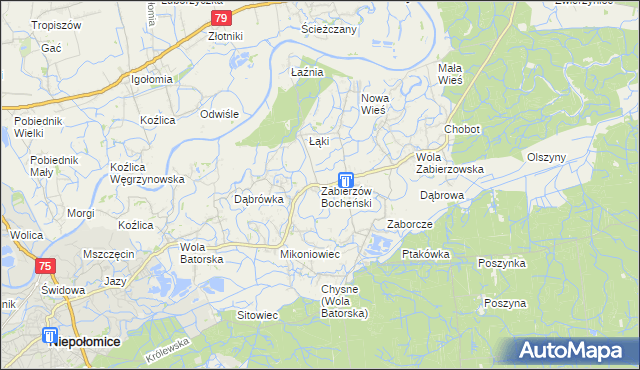 mapa Zabierzów Bocheński, Zabierzów Bocheński na mapie Targeo