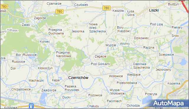 mapa Zagacie gmina Czernichów, Zagacie gmina Czernichów na mapie Targeo