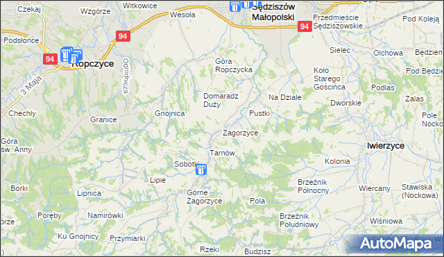 mapa Zagorzyce gmina Sędziszów Małopolski, Zagorzyce gmina Sędziszów Małopolski na mapie Targeo