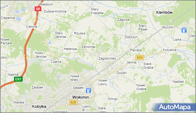 mapa Zagościniec gmina Wołomin, Zagościniec gmina Wołomin na mapie Targeo