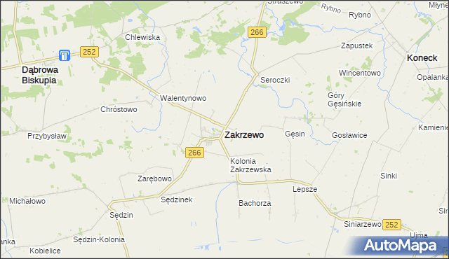 mapa Zakrzewo powiat aleksandrowski, Zakrzewo powiat aleksandrowski na mapie Targeo