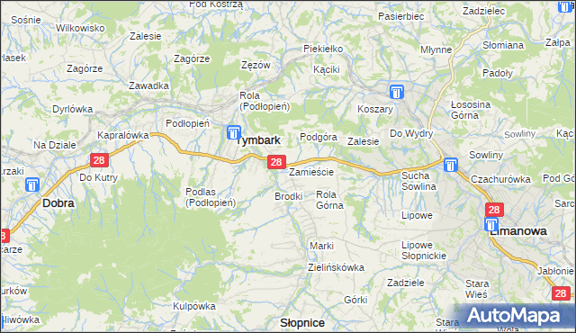 mapa Zamieście gmina Tymbark, Zamieście gmina Tymbark na mapie Targeo