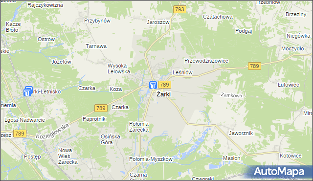 mapa Żarki powiat myszkowski, Żarki powiat myszkowski na mapie Targeo