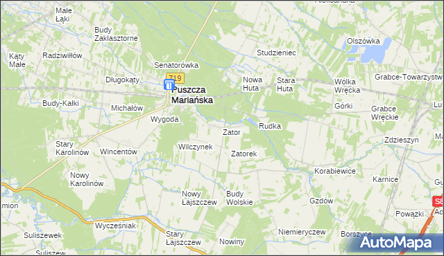 mapa Zator gmina Puszcza Mariańska, Zator gmina Puszcza Mariańska na mapie Targeo