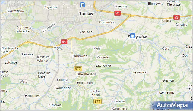 mapa Zawada gmina Tarnów, Zawada gmina Tarnów na mapie Targeo