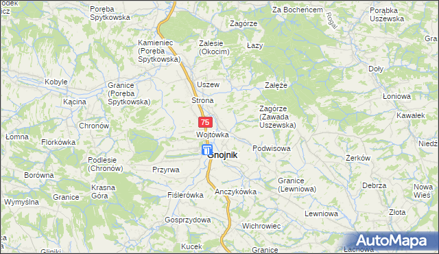 mapa Zawada Uszewska, Zawada Uszewska na mapie Targeo