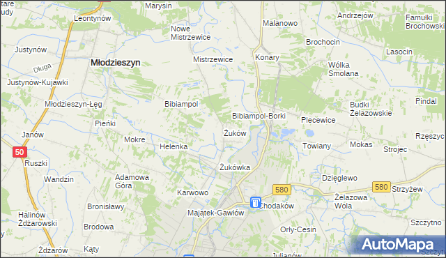 mapa Żuków gmina Sochaczew, Żuków gmina Sochaczew na mapie Targeo