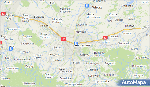 mapa Andrychów, Andrychów na mapie Targeo