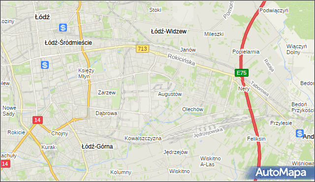 mapa Augustów gmina Łódź, Augustów gmina Łódź na mapie Targeo