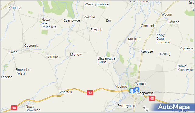 mapa Błażejowice Dolne, Błażejowice Dolne na mapie Targeo
