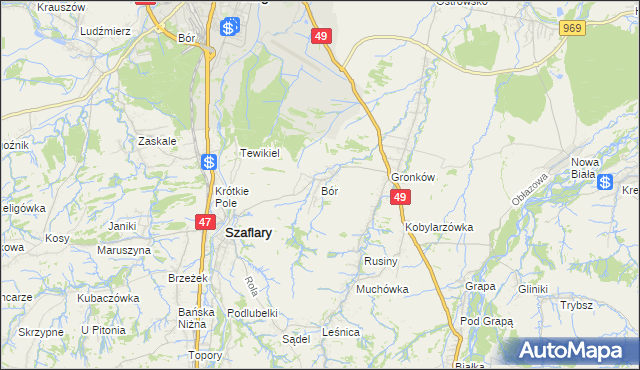 mapa Bór gmina Szaflary, Bór gmina Szaflary na mapie Targeo