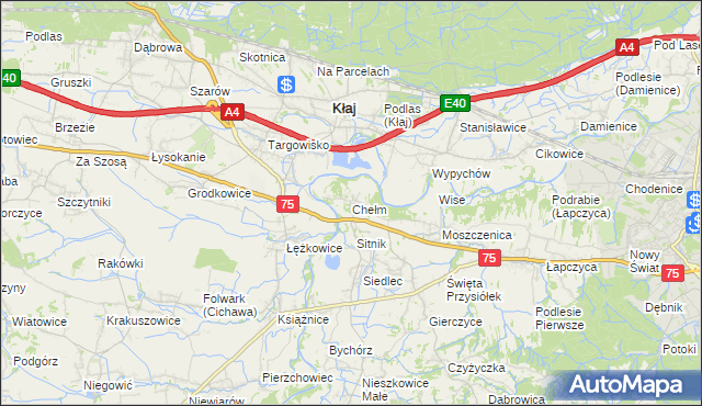 mapa Chełm gmina Bochnia, Chełm gmina Bochnia na mapie Targeo