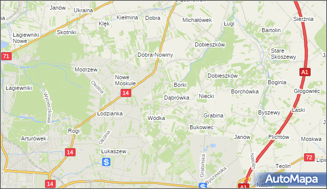 mapa Dąbrówka gmina Nowosolna, Dąbrówka gmina Nowosolna na mapie Targeo