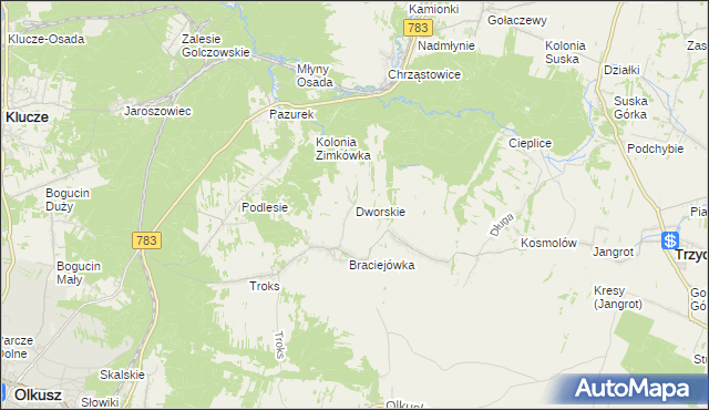 mapa Dworskie gmina Olkusz, Dworskie gmina Olkusz na mapie Targeo