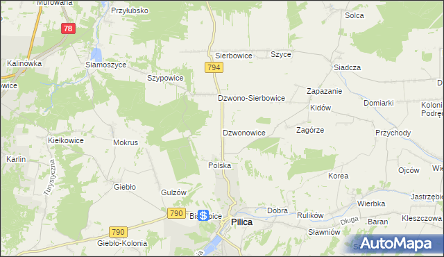mapa Dzwonowice, Dzwonowice na mapie Targeo