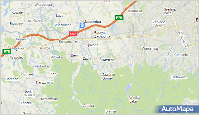 mapa Jaworze powiat bielski, Jaworze powiat bielski na mapie Targeo