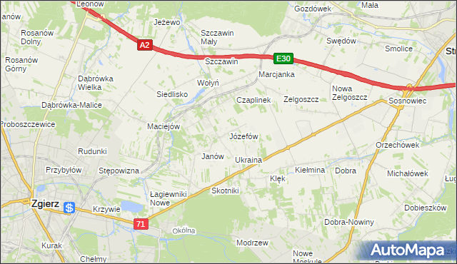 mapa Józefów gmina Zgierz, Józefów gmina Zgierz na mapie Targeo