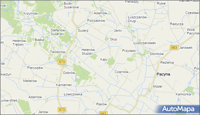 mapa Kąty gmina Pacyna, Kąty gmina Pacyna na mapie Targeo