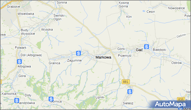 mapa Markowa, Markowa na mapie Targeo