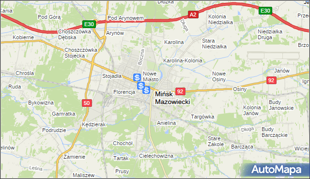 mapa Mińsk Mazowiecki, Mińsk Mazowiecki na mapie Targeo