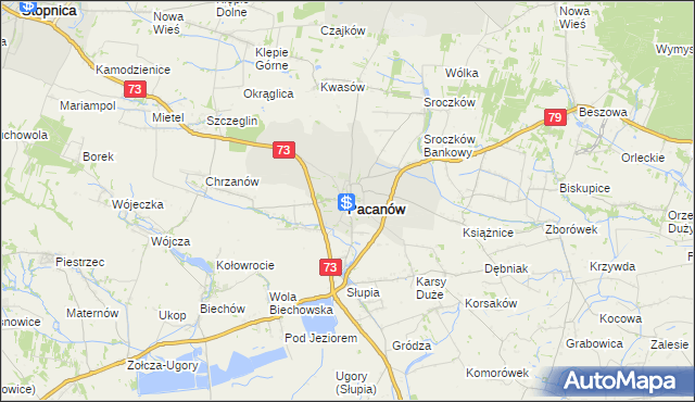 mapa Pacanów powiat buski, Pacanów powiat buski na mapie Targeo