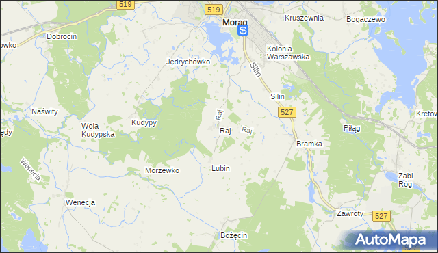 mapa Raj gmina Morąg, Raj gmina Morąg na mapie Targeo
