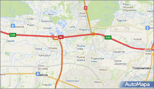 mapa Rudna Mała gmina Głogów Małopolski, Rudna Mała gmina Głogów Małopolski na mapie Targeo