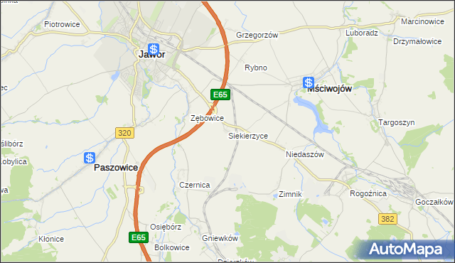 mapa Siekierzyce, Siekierzyce na mapie Targeo