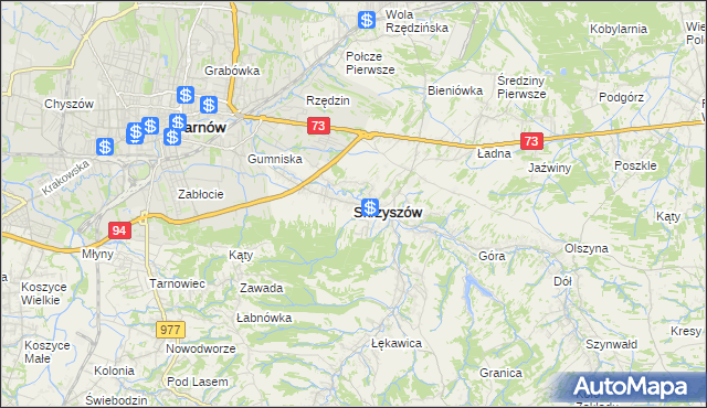mapa Skrzyszów powiat tarnowski, Skrzyszów powiat tarnowski na mapie Targeo