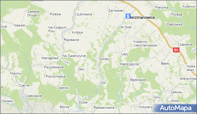 mapa Szklary gmina Jerzmanowice-Przeginia, Szklary gmina Jerzmanowice-Przeginia na mapie Targeo