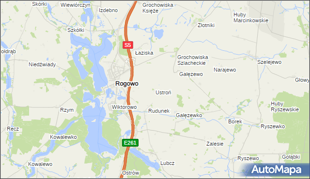 mapa Ustroń gmina Rogowo, Ustroń gmina Rogowo na mapie Targeo