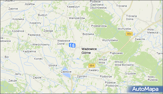 mapa Wadowice Górne, Wadowice Górne na mapie Targeo