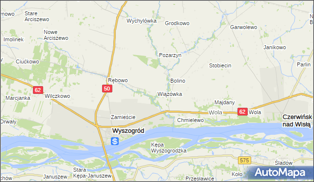 mapa Wiązówka gmina Wyszogród, Wiązówka gmina Wyszogród na mapie Targeo