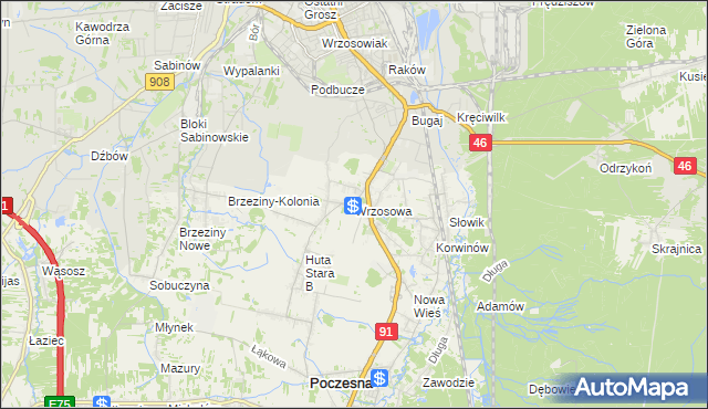 mapa Wrzosowa, Wrzosowa na mapie Targeo