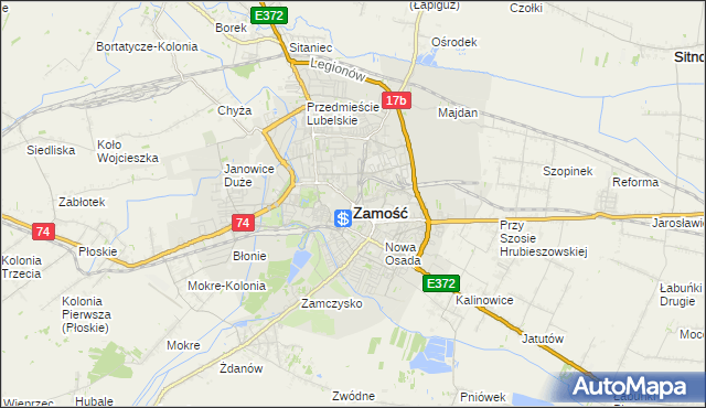 mapa Zamościa, Zamość na mapie Targeo