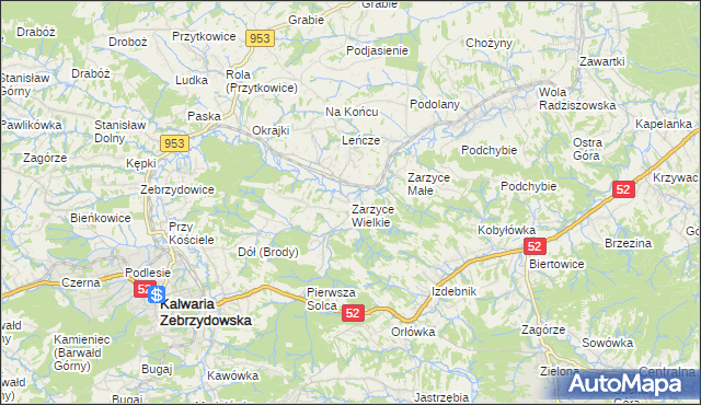 mapa Zarzyce Wielkie, Zarzyce Wielkie na mapie Targeo