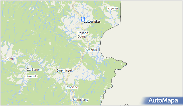 mapa Żurawin gmina Lutowiska, Żurawin gmina Lutowiska na mapie Targeo