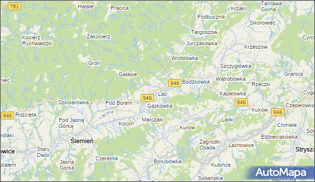 mapa Las gmina Ślemień, Las gmina Ślemień na mapie Targeo