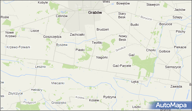 mapa Nagórki gmina Grabów, Nagórki gmina Grabów na mapie Targeo
