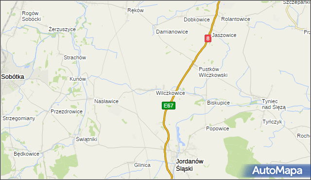 mapa Wilczkowice gmina Jordanów Śląski, Wilczkowice gmina Jordanów Śląski na mapie Targeo