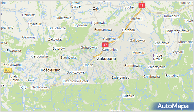 mapa Zakopanego, Zakopane na mapie Targeo