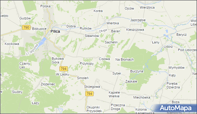 mapa Cisowa gmina Pilica, Cisowa gmina Pilica na mapie Targeo