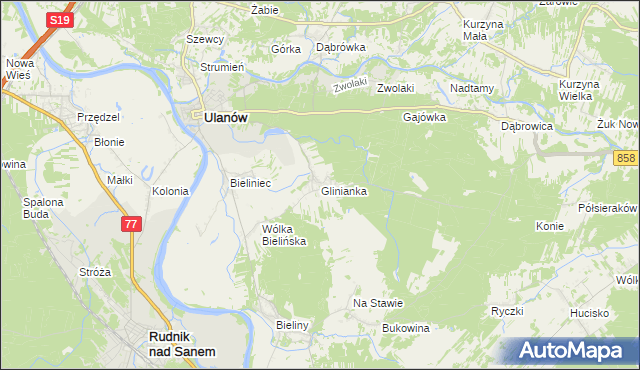 mapa Glinianka gmina Ulanów, Glinianka gmina Ulanów na mapie Targeo