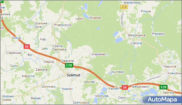 mapa Grabowiec gmina Szemud, Grabowiec gmina Szemud na mapie Targeo