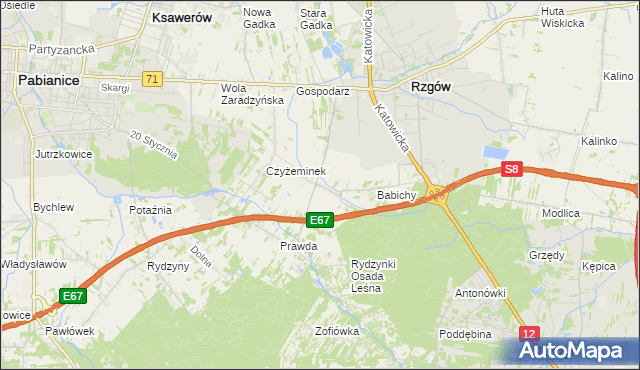 mapa Guzew gmina Rzgów, Guzew gmina Rzgów na mapie Targeo