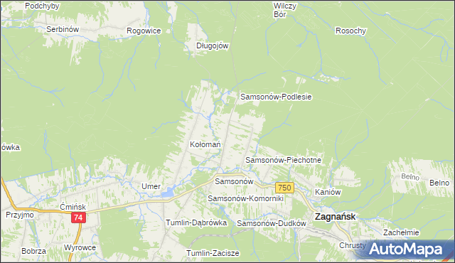 mapa Samsonów-Ciągłe, Samsonów-Ciągłe na mapie Targeo