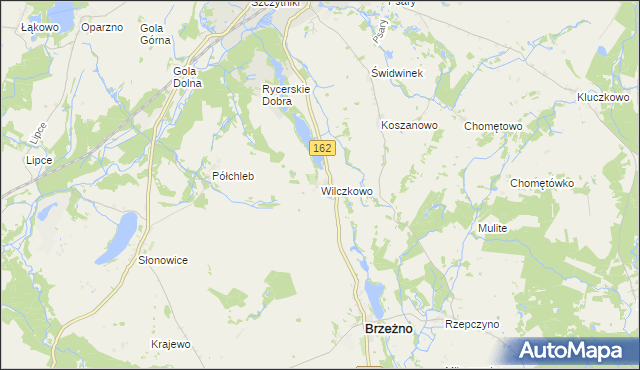 mapa Wilczkowo gmina Brzeżno, Wilczkowo gmina Brzeżno na mapie Targeo